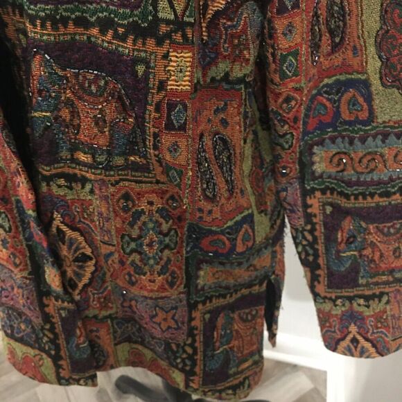 CHICO'S Vintage Boho Tapestry Beaded Paisley Birds Embroidered Jacket 1/Small - Picture 6 of 7